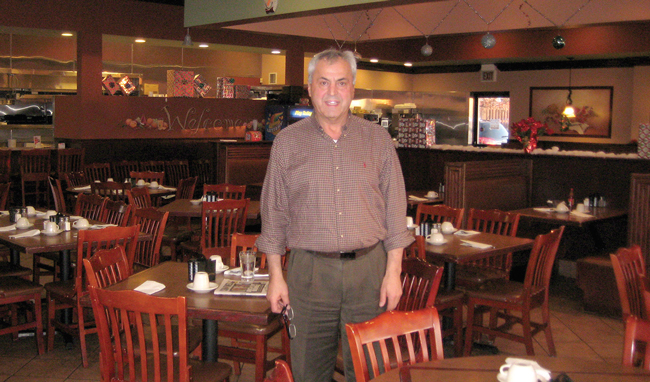 Tom Demogerontas inside Hearty Cafe (9623 S Western Ave Chicago, IL).