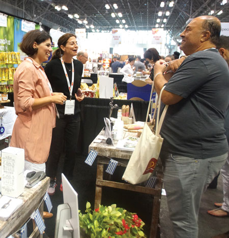 Summer Fancy Food Show 2018: Hellenic Farms, Roselle, NJ: Vivian Karamanis, founder, with associates.