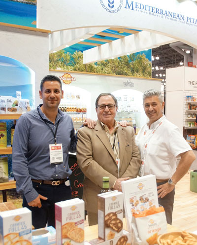 Summer Fancy Food Show 2018: Mediterranean Pita, LIC, NY: Hristoforos Vekiaris, Vasilis Memmos President of the company and Founder and Chairman of Corfu Foods in Bensenville IL, and Yani Mavridopoulos VP Procurement & Sales.